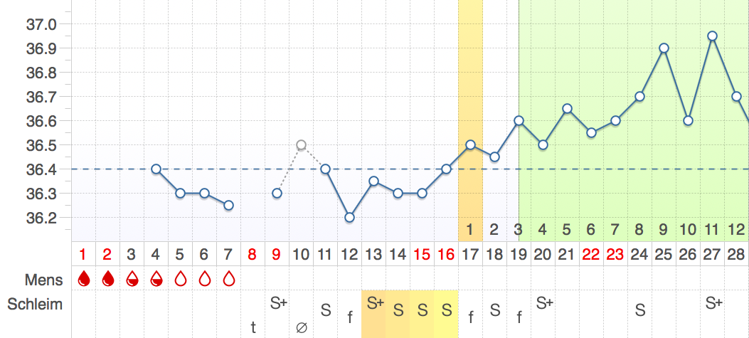 Temperatur + Zervixschleimauswertung kombiniert: Beispiel 3