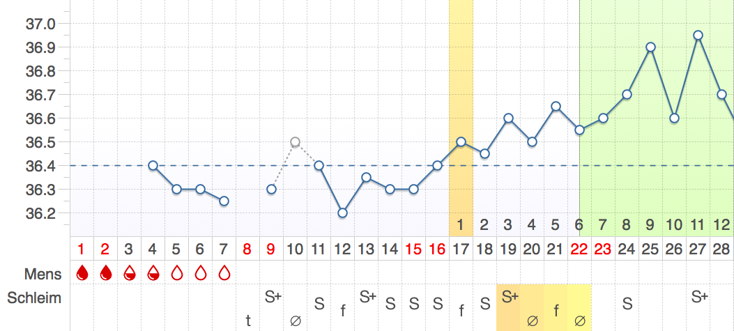 Temperatur + Zervixschleimauswertung kombiniert: Beispiel 4