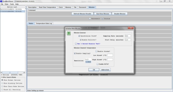 OneWire Viewer - Neue Mission starten